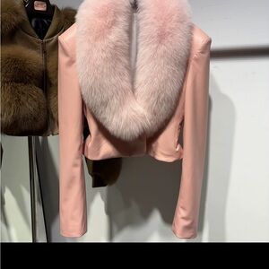 Elegant Pink Fox Fur Collar Women's Jacket